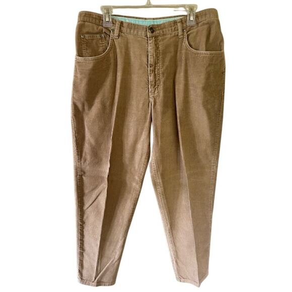 Vintage Women’s 16W Tan Corduroy Pants High Waist Tapered Leg Made in Hong Kong - Picture 2 of 6